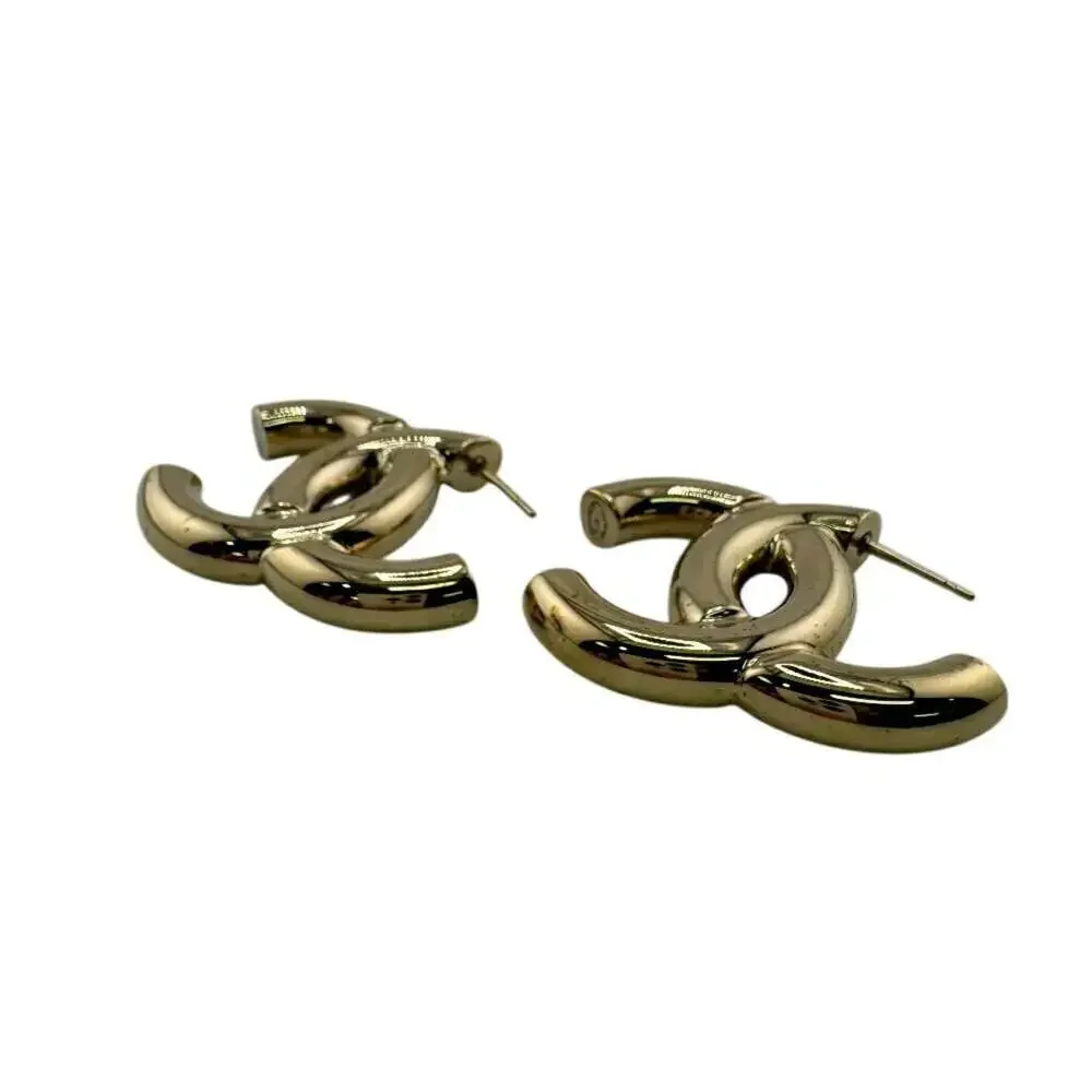 CHANEL Authentic Gold Logo Earrings